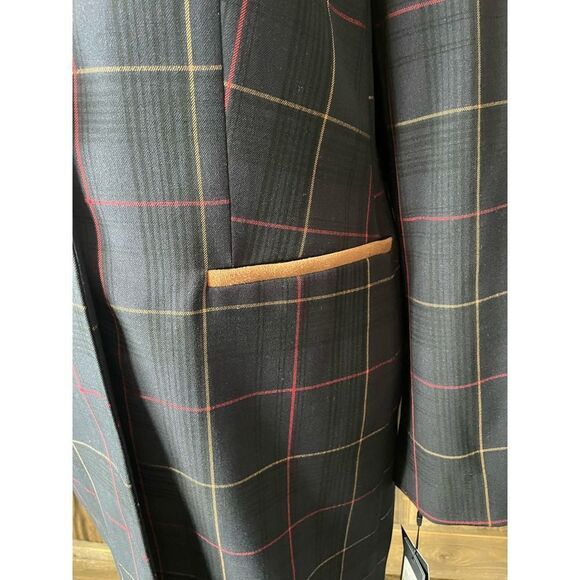 TOMMY HILFIGER Plaid Windowpane Women’s Blazer Suede Elbow Patches SZ12 NWT - Picture 4 of 9